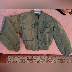 green cropped bomber jacket